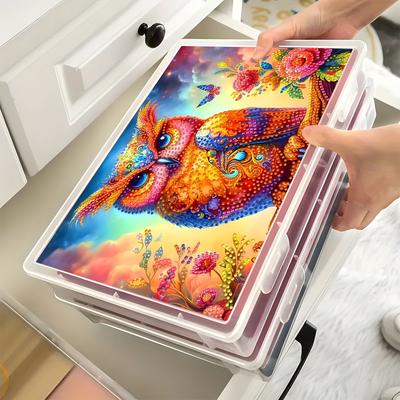 TEMU Large Capacity A4 Diamond Painting Storage Box With – Durable Pp Material, Organizing Artwork, Certificates, And – Handmade Craft Gift Idea For , Art Organizer | A4 Size Box | Unique Image