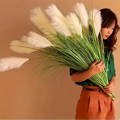 TEMU 6 Heads Of Artificial Pampas Grass, Greenery Plants Suitable For Home Decor, Day, Graduation Season, Spring And Summer Decoration, Indoor/outdoor Use, Does Not Container Image