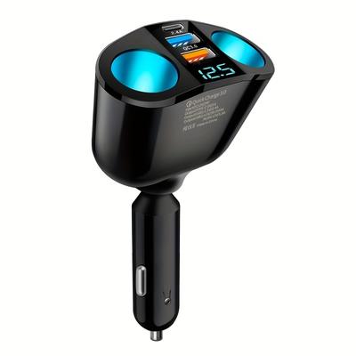 TEMU Gyioeupt Car Charger, 2-port, 12-24v, Dual Usb + Type-c, Qc3.0 Fast Charging, Multi-functional, , Car Plug, With Voltage Display, For Phone, Camera, Electronic Device Image