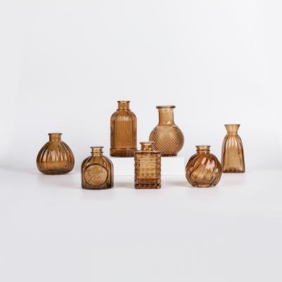 TEMU Set Of 7 Vintage Glass Bud Vase, Assorted Amber Glass Decorative Vases, Round Shaped, , Hand Wash Only, With Round Shaped, For Home Decor, Wedding Centerpieces, And Party Table Decorations Image