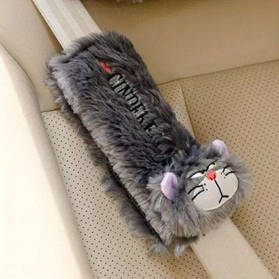 TEMU Cartoon Cat Car Seat Belt Cover Kit, Non-slip Neck Protection Pad, Universal Fit For Car Seat Belts, Cartoon Neck Pillow, Soft Shoulder & Neck , Car Cute Interior Supplies For Image