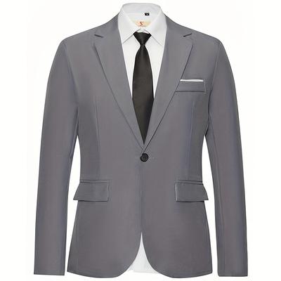 TEMU Men's Tailoring Suit Jacket - Lightweight Business Casual Blazer With Notched Lapel, Single-breasted Regular Fit, Solid Color, Versatile Office & Formal Wear, Versatile Jacket | Nonstretch Fabric Image