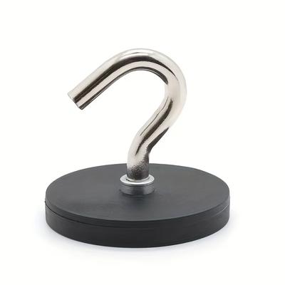 TEMU 1pc 43mm Rubber-coated Pot Magnet Neodymium Iron Magnetic Material External Thread Pot Magnets Black Rubber Coating Suction Cup For Outdoor Tents, Etc. Magnetic Open Hook Image