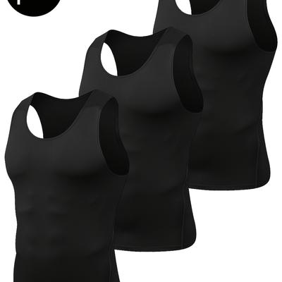 TEMU 3pcs Men's Tank Tops - High Stretch, Quick-dry, Sweat-absorbing Sleeveless Shirts For Running & Fitness Training, Black, Workout Clothes Image