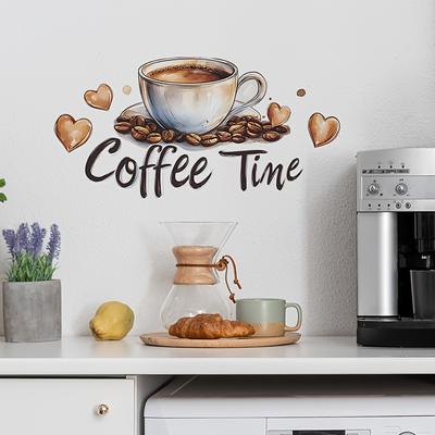 TEMU 2d Flat Colorful Coffee Cup English Slogan Love Coffee Bean Stickers Home Background Decoration Wall Sticker Image