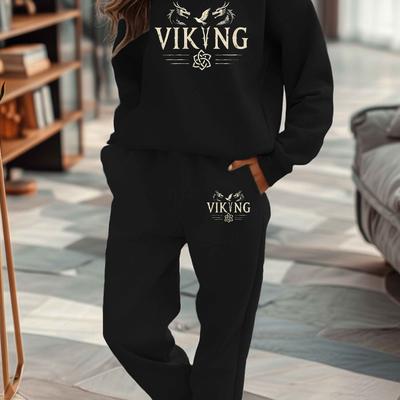 TEMU With Dragon Heads Women's Sweatshirt And Sweatpants Set Image