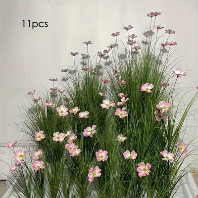 TEMU 11 Bundles Of Artificial Tall Grass And Pink Autumn, 33 Flowers, 19.6-inch Plastic Ground Plants Suitable For Room Types, Indoor & Outdoor Home Decor, Spring, Anniversaries, And Easter Image