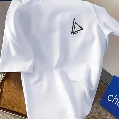 TEMU Men' Sports Crew Neck T-shirt - 100% Polyester, Short Sleeve, Summer Casual Wear, Light Stretch, Apparel, Casual Sportswear | Sporty Casualwear | Lightweight Tshirt, Knit Image