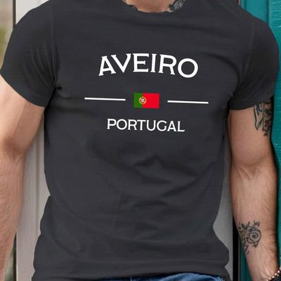 TEMU Men's Portugal Aveiro Graphic Tee - Casual Short Sleeve, Breathable Polyester, Machine Washable - Summer Image