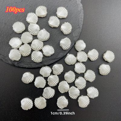 TEMU 100pcs Beach Inspiration Acrylic Beads, White, Textured Design, Shell Shape, For Making, Necklace, Bracelet, Craft Projects Image
