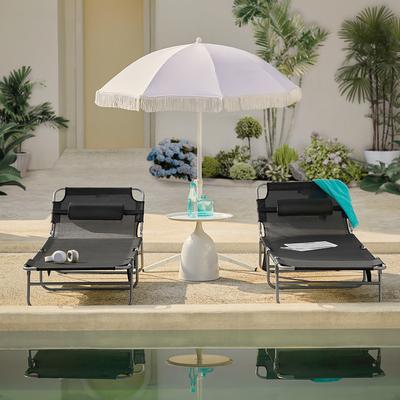 TEMU Set Of 2 Folding Garden Sun Loungers, Reclining Camping Chairs, Sunbeds, Beach Chairs, Black Ogs35-sch X2sobuy® Image