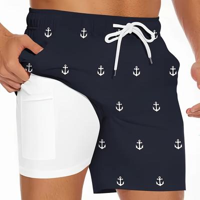 TEMU Men's Fashion Hawaiian Shorts With Drawstring, Solid Color Lining And Pockets, Quick-drying Swim Trunks For , Swimming Pools And Resorts In Summer Image