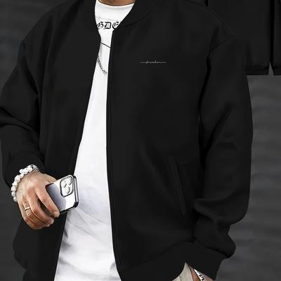 TEMU Men's New Stylish Design With Minimalist Font Print, Versatile Chain Cardigan For Sports And Outdoor Casual Wear. Image
