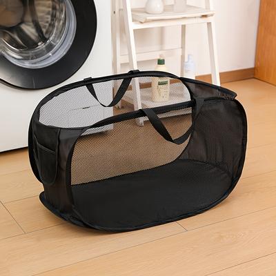 TEMU Sturdy Foldable Laundry Basket With Side Pockets, Mesh Pop-up Hamper With Reinforced Handles For Clothes Storage Suitable For Laundry Room, Bathroom, Dormitory Or Travel Image