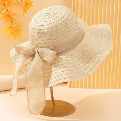 TEMU Women's Wide Brim Straw Sun Hat With Elegant Bowknot - Breathable & Lightweight Summer Beach Cap For Protection, Ideal For Beach & Holiday, Beach Accessories|bowknot Detailing|lightweight Ha Image