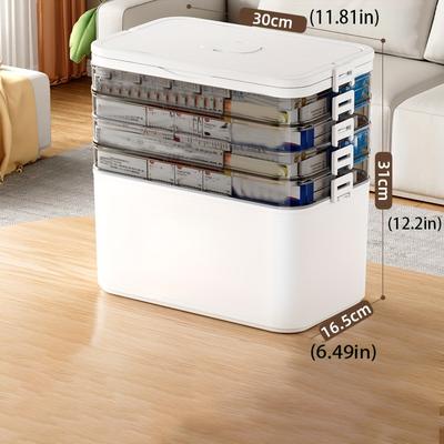 TEMU 1pc Large Capacity Medicine Organizer With Handle, Durable Waterproof Pill Box For Home & Travel Storage Image