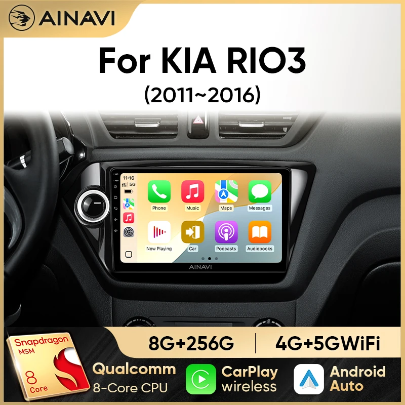 Ainavi Autoradio für KIA RIO 3 RIO3 2010-2016 Kabelloses Carplay Android Auto Radio 4G Multimedia Player GPS RDS DSP 48EQ 2 Din Image