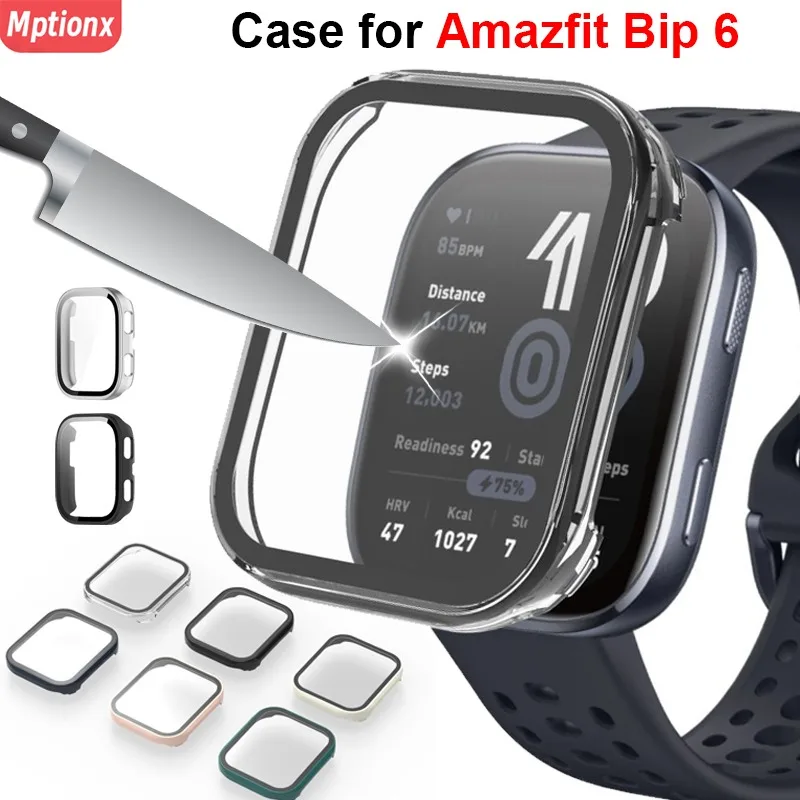 PC-Gehäuse + Glas für Amazfit Bip 6, kratzfeste Folie, Stoßstange, gehärtetes Glas, Displayschutzfolie für Amazfit Bip6-Zubehör Image