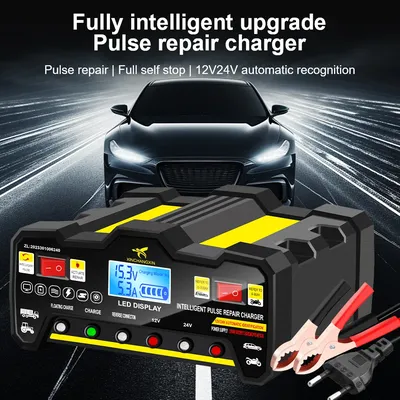 For Wet Dry Lead Acid 220W EU Plug Full Automatic Car Battery Charger 300AH Intelligent Pulse Repair Battery Charger LCD Display
