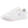 Plateausneaker TOMMY HILFIGER "ESSENTIAL ELEVATED COURT SNEAKER", Damen, Gr. 39, gold (weiß, goldfarben), Leder, sportlich, Schuhe, Freizeitschuh, Halbschuh, Schnürer im Basket-Look