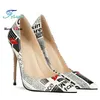 Sommer 8-12 CM PU Leder Mode frauen Pumpen Englisch Brief Drucken Flach Party Schuhe Plus Größe 44