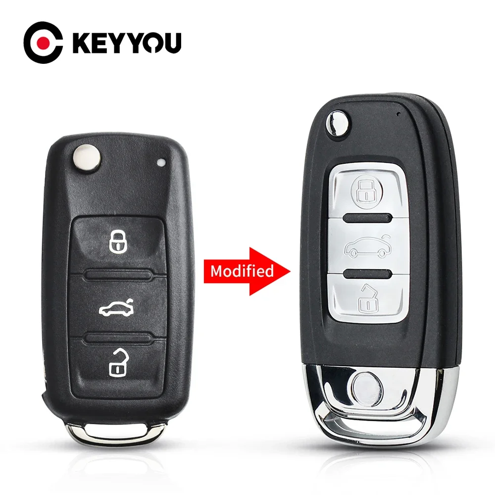 KEYYOU 3 Tasten Geändert Fernbedienung Flip Auto Schlüssel Shell Fall Für VW Für Volkswagen GOLF PASSAT Tiguan Polo Jetta Käfer skoda Sitz Image