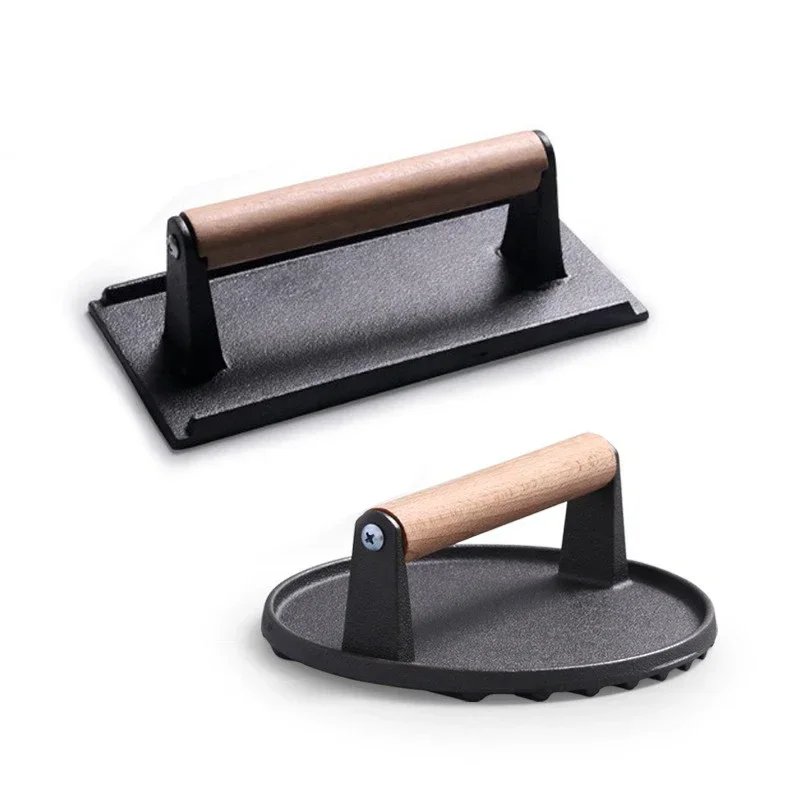 Rechteckige Fleischpresse aus Gusseisen, rund, robust, Steak-Burgerpresse, Grillpresse für Grill mit flachem Oberteil, Hamburger-Mühle Image