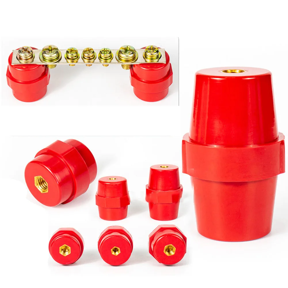 10 Stück rote Sammelschienen-Isolatoren aus reinem Kupfer SM-30 M6 hochfeste Polyester-Abstandsisolatoren für Stromverteilungsübertragung Image