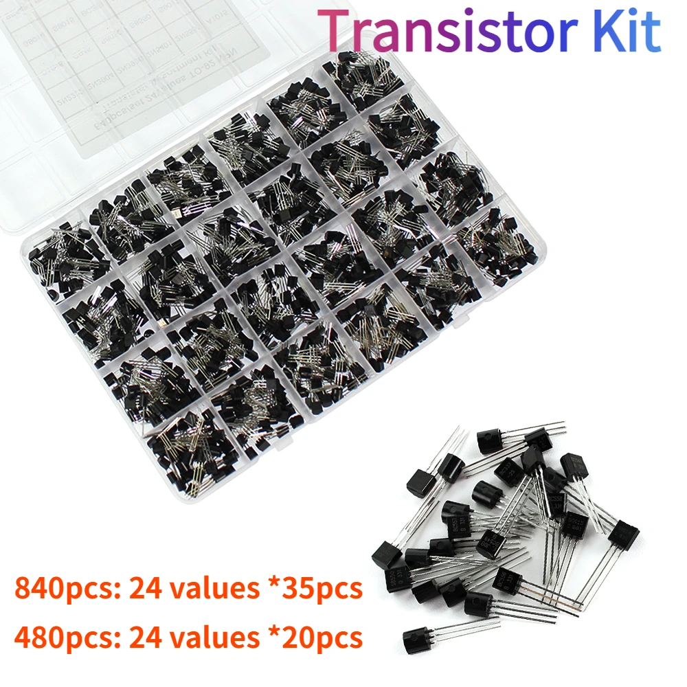 480/840pcs npn pnp Dip-Transistor-Kit-Box 24 Werte bis-92 Trioden-Transistor-Set 2 n2222 c1815 bc547 s8050 2 n3904 bc337 s9015 2 n3 Image