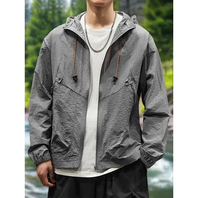 Sun Protection Clothes for Men Outdoor Lightweight Windbreaker Jacket Thin Quick Dry UV Proof Zip Up Hooded Casual Coats Hiking