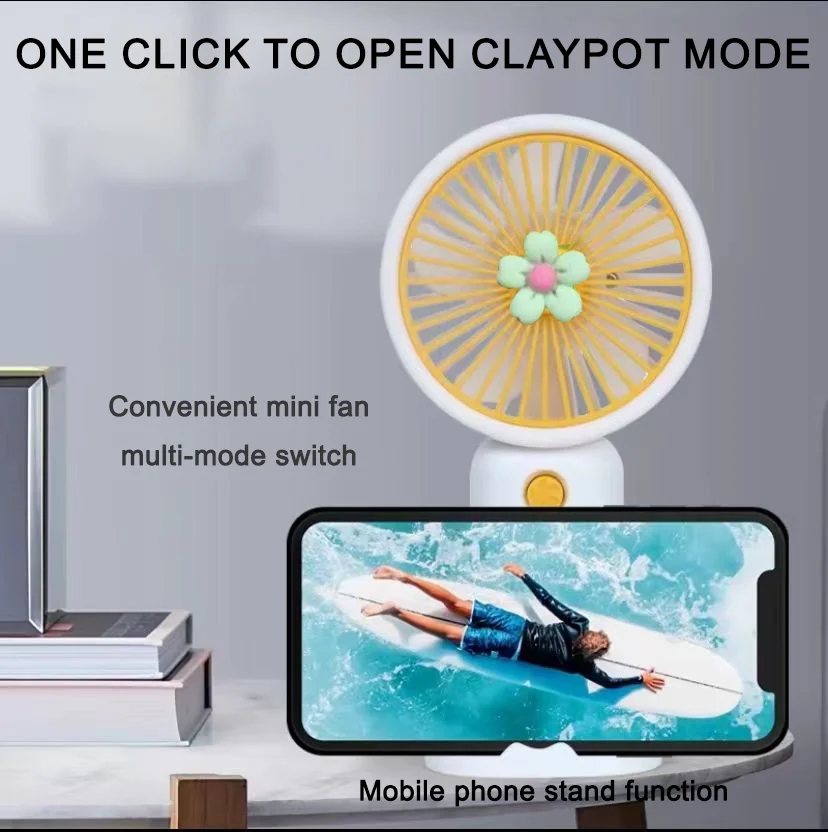 Macaron Color Mini-Handventilator mit Trageband, wiederaufladbar über USB, elektrisch, klein, frisch, tragbarer Ventilator für Studenten, Blumendesign Image
