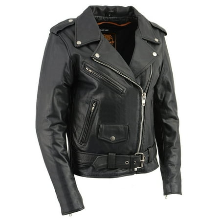 Milwaukee Leather LKL2701 Women s Classic Black Premium Leather Motorcycle Rider Jacket with Built-In Belt Large