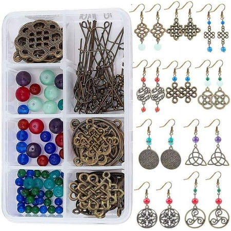 1 Box 1 Box DIY 10 Pairs Trinity Celtic Knot Earrings Making Kits Alloy Connectors & Glass Beads & Brass Earring Hooks for DIY Jewelry Making Earring Accessories Antique Bronze