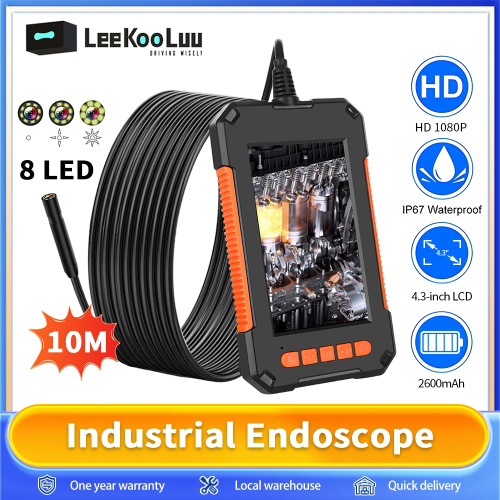 Telecamera per endoscopio 10M 1080P IP67 8mm Len 4.3 "schermo LCD endoscopio 8 LED schermo endoscopio per auto controllo ispezione tubo fognario