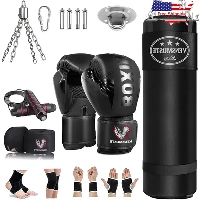 Heavy Punching Bag with 12oz Gloves Fitness Kit Boxing MMA Kickboxing Training Durable Shock