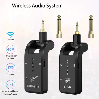 Wireless Guitar System 2.4 G with 8 Channels Rechargeable 3.5mm Plug Transmitter Receiver for