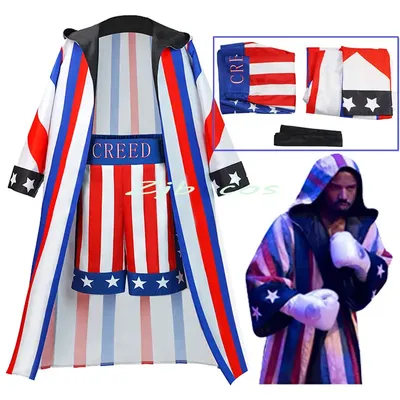 Adonis Creed Cosplay Boxing Shorts Robe Men Hooded Cloak Shorts Belt Roleplay Fantasia Halloween