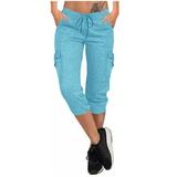 Trousers For Women Trendy 3/4 Capri Slacks Overalls Pants Tight Trousers Pockets Slacks Straight Leg Pants Leggings Slacks Solid Color Pants Plus Size Trousers 2024 Saving Day Deals
