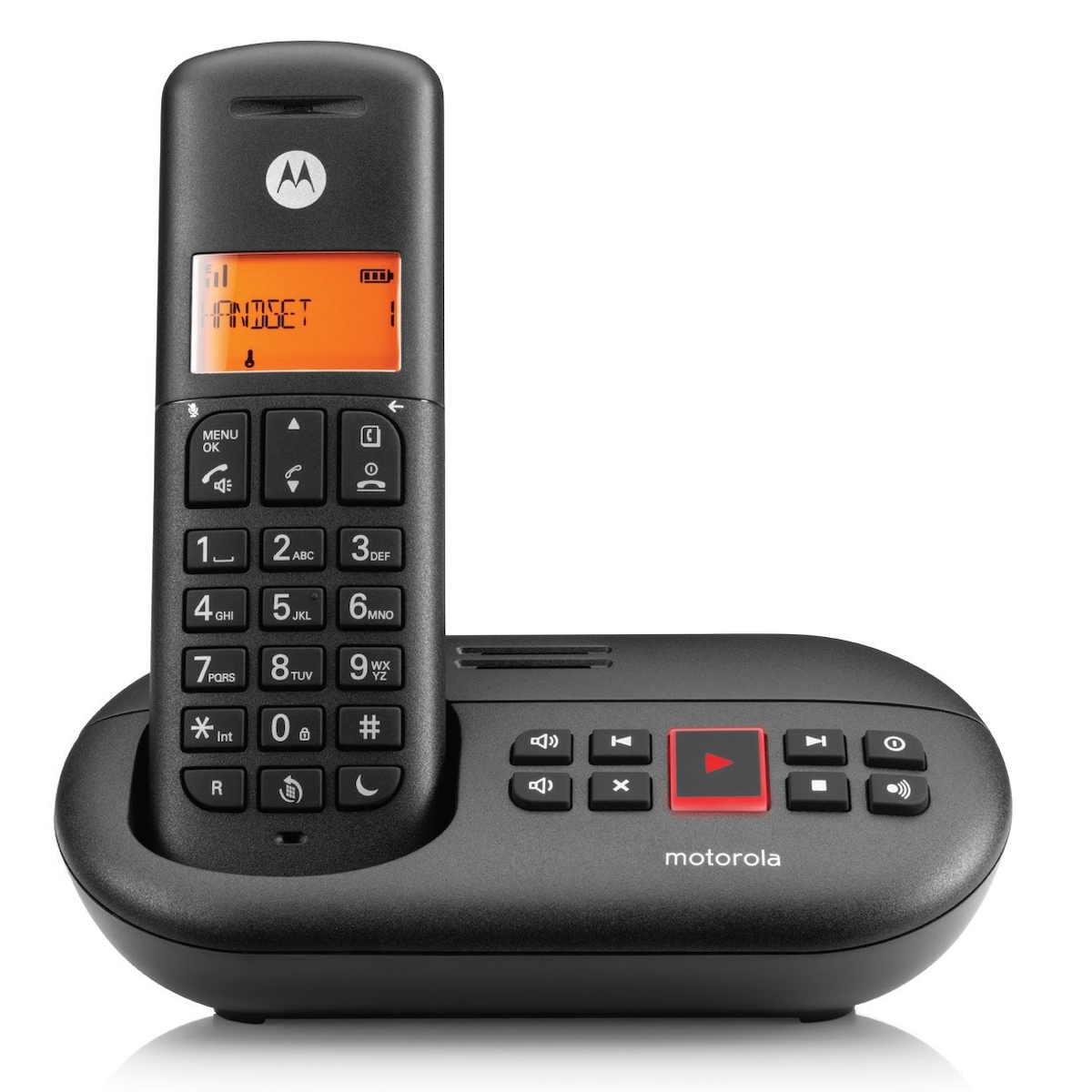 Motorola E211 DECT-Telefon mit AB (12 Min.), Anrufüberwachung, Nicht-Stören-Taste – Schwarz