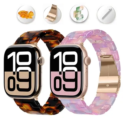 Suitable for Apple Watch Band Thin Light Resin Strap Bracelet with Stainless Steel Buckle for IWatch Series SE 10 9 8 7 Ultra 6