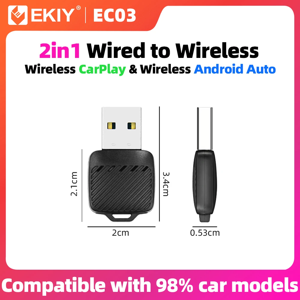 EKIY Drahtlose CarPlay Dongle Drahtlose Android Auto Adapter 2in1 AI Smart Box Auto Intelligente Systeme Für Auto Mit Wired CarPlay Image