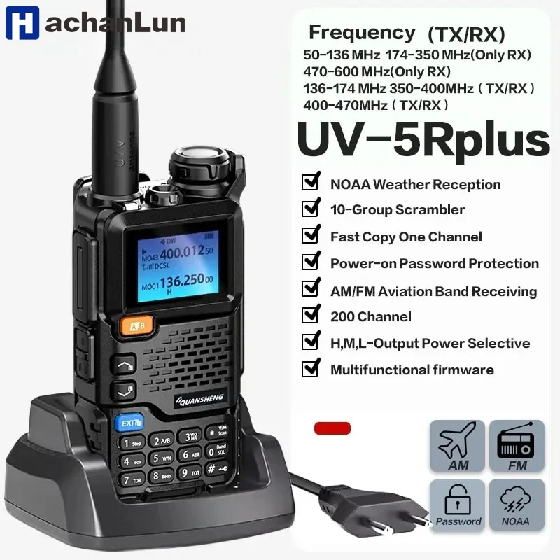 HACHANLUN UV5Rplus Walkie-Talkie, Vollband-Luftfahrtband, handgehalten, für den Außenbereich, automatisch, Ein-Knopf-Frequenz, passend zum Go on Road Tr