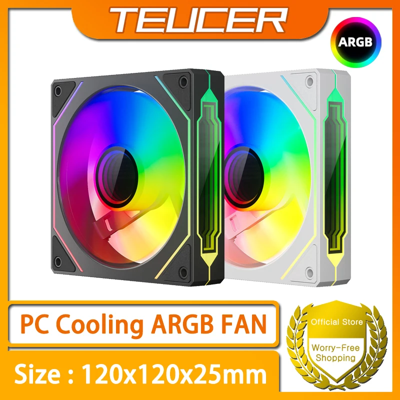 TEUCER 120 mm PC-Gehäuselüfter 5V3PIN ARGB 4PIN PWM 2000 U/min Beleuchtungssynchronisation Desktop-Gehäuselüfter Leiser Lüfter Image