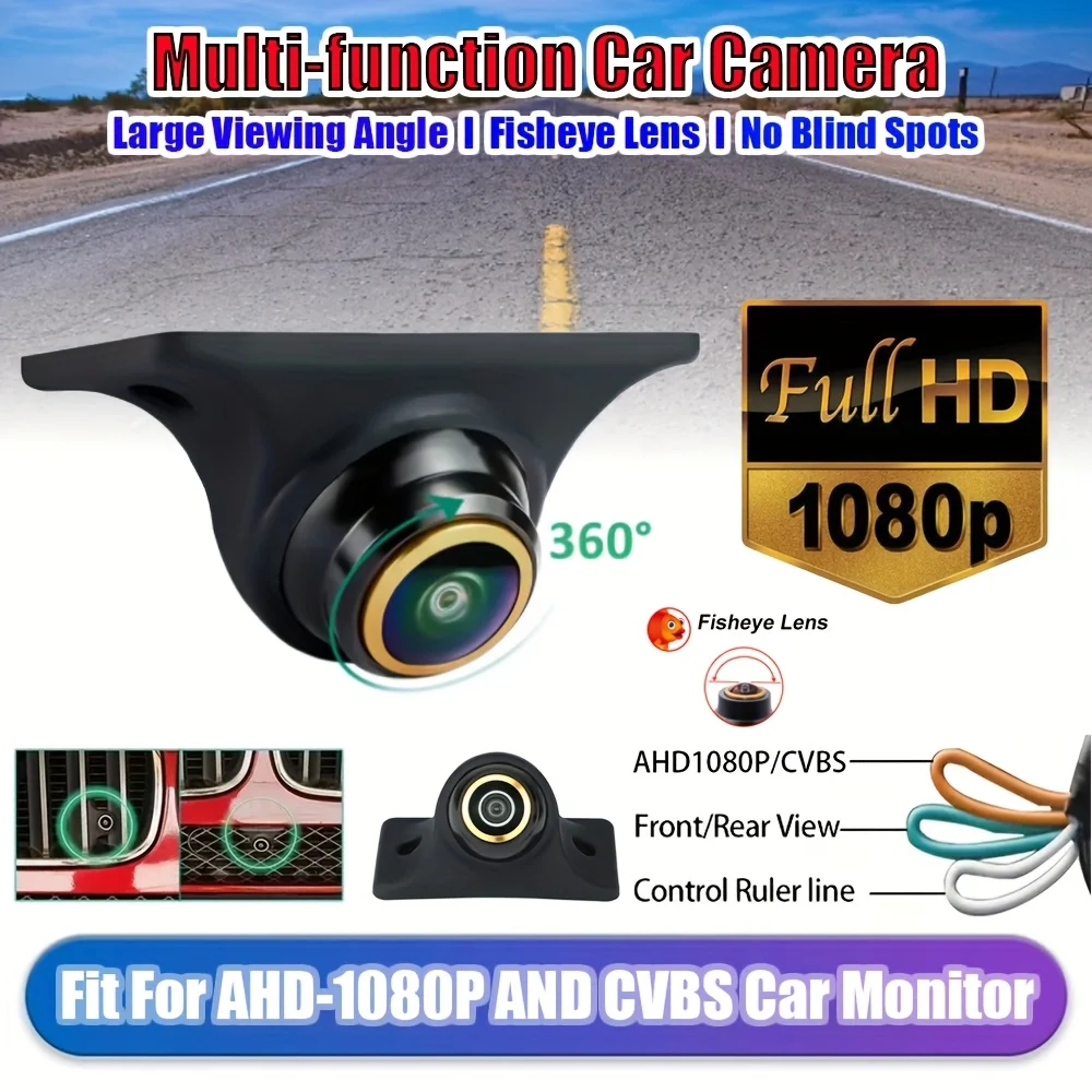 Autokamera AHD 1080P/CCD 360 Grad drehbare Fisheye-Rückfahrkamera vorne/seitig/hinten für Auto, Pickup, LKW, SUV, Van Image