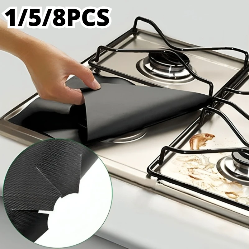 /8pcs schwarz Gasherd Schutz kissen Küche Anti-Schmutz-Antihaft-Pad wieder verwendbare Ofen oberfläche Kratz schutz Reinigungs pad Image