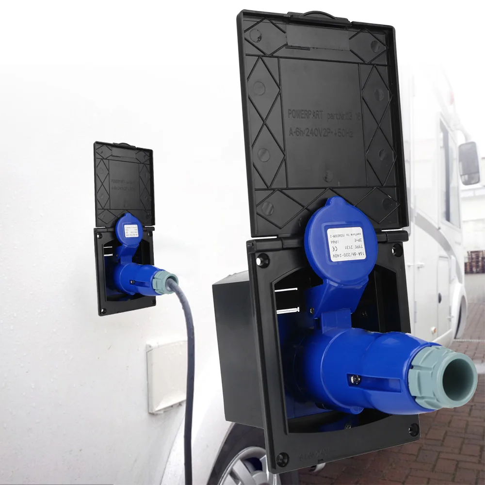 Plug Socket With Cover 220V-240V 16A External Flush Hook Up Waterproof Motorhome Main Inlet Socket Image