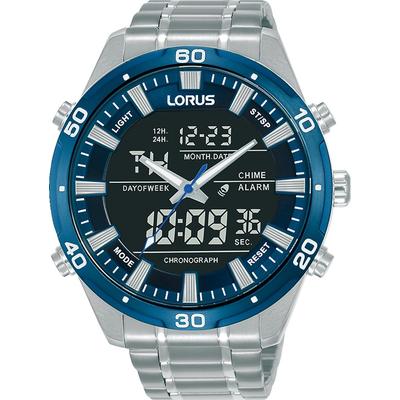 Chronograph LORUS, silber (silberfarben, schwarz, blau), Armbanduhren, Herren, Armbanduhr, Quarzuhr, Herrenuhr, analog, digital, Stoppfunktion, Datum Image