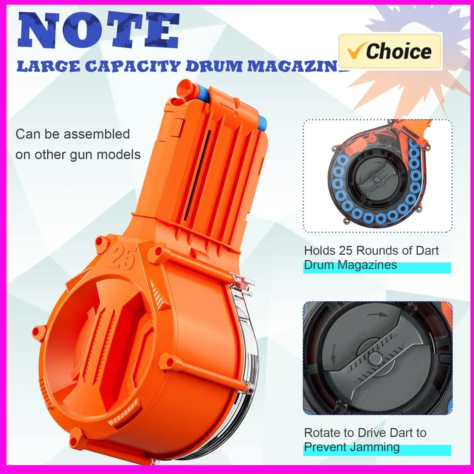 25 Round Drum Magazine für Toys Gun N-Strike Elite Series mit 30 Nachfüll-Dartpistolenzubehörteilen Image