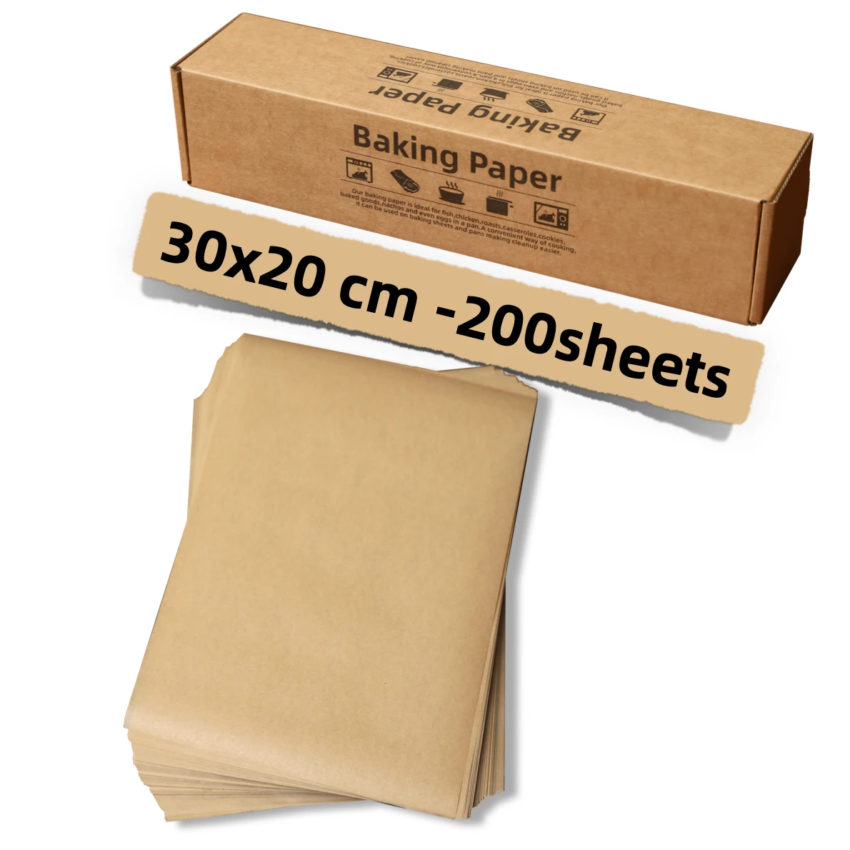 200 Stück 30x20cm Pergament papier ungebleicht, hohe Hitze, Antihaft-, vor geschnittenes Back papier zum Backen, Braten, Einwickeln, Dehydrator Image