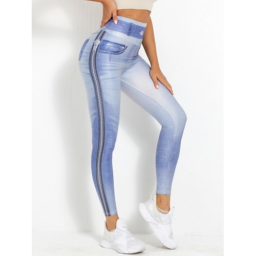 Damen Leggings Urlaub Vintage Streetwear Lang Hohe Taille Grafik Drucken Bequem Weich Dehnbar Outdoor Yoga Straße Blau Hellgrau Hellblau Grau Sommer Schmaler Schnitt Image